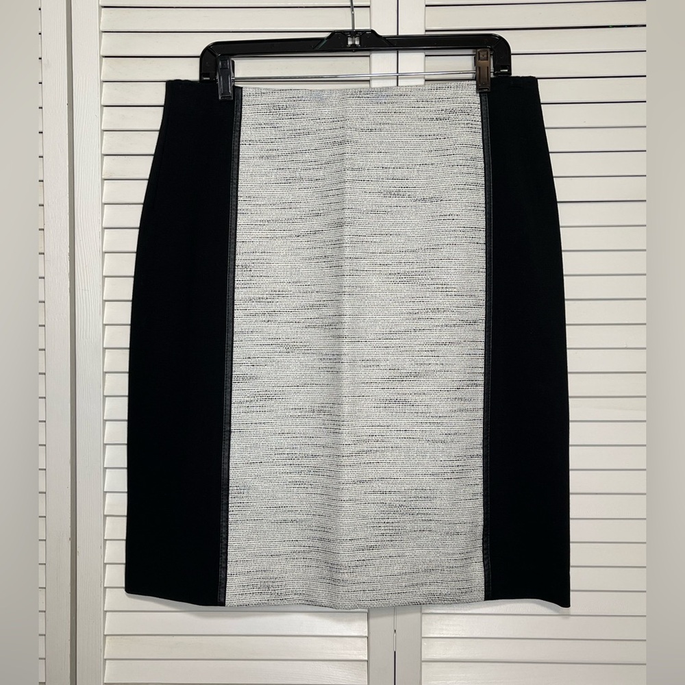 Lafayette 148 Wool Blend Tweed Pencil Skirt w/Knit Side Panels Black Size 12